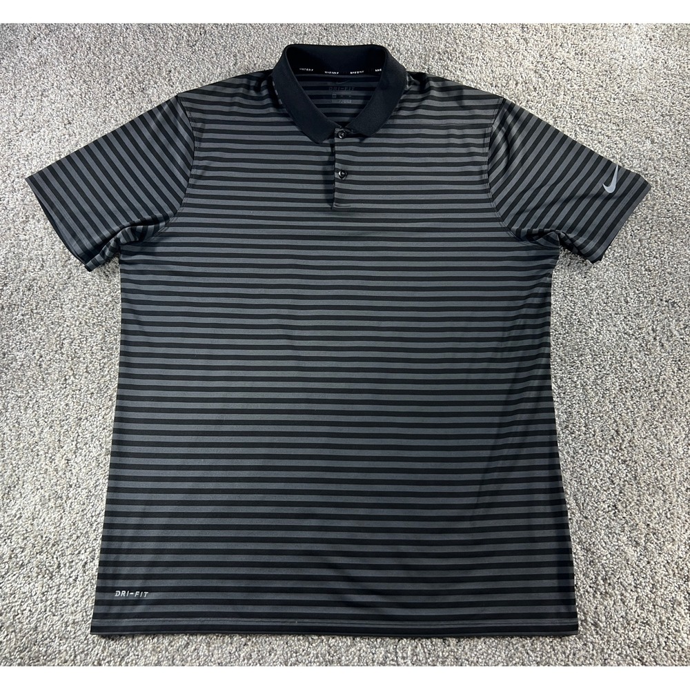 Nike Golf Dri-FIT Polo Shirt Mens XL Black Grey Striped Short Sleeve Top